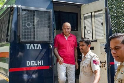 Manish Sisodia arrives at his Delhi residence to visit his unwell wife following court approval.